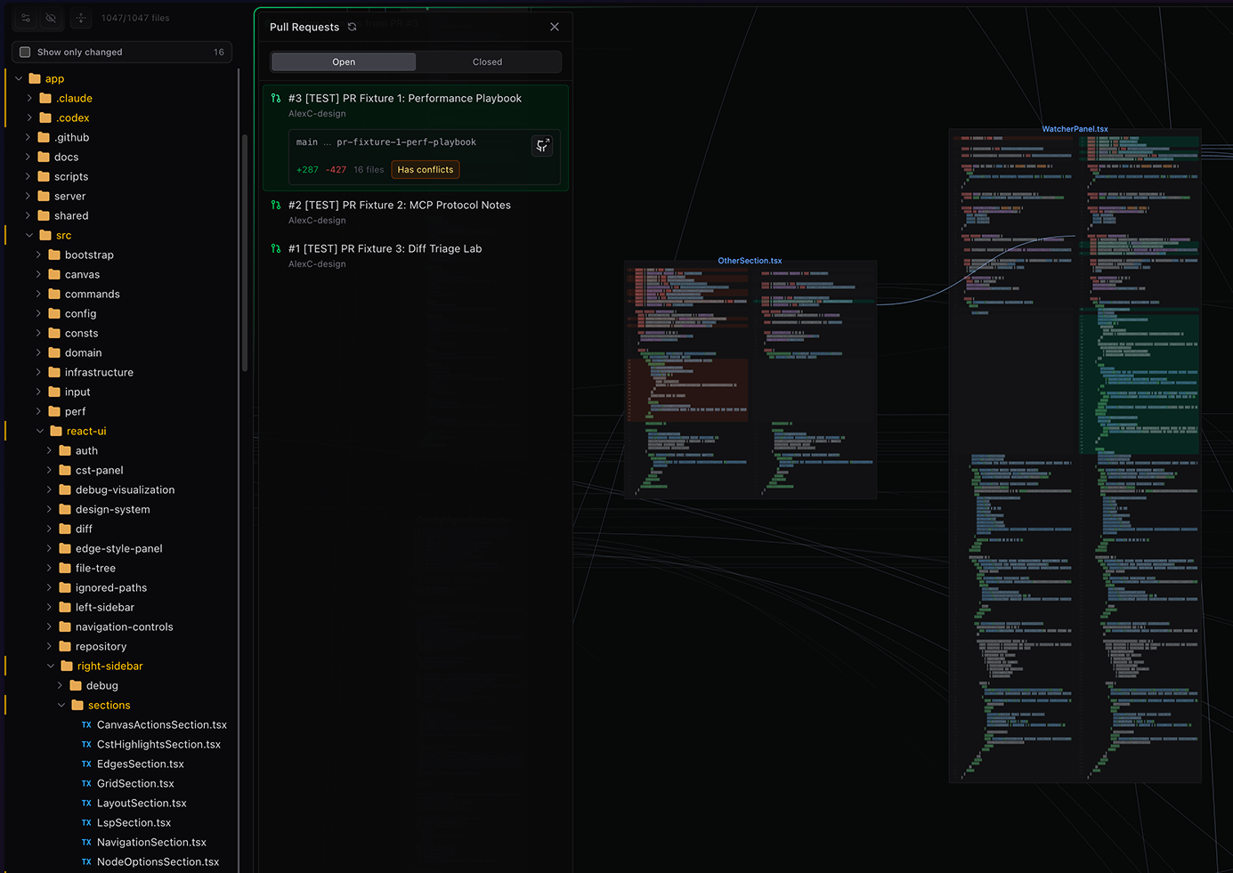 Pull request changes preview on the canvas